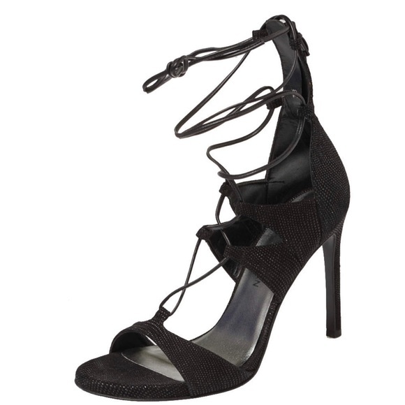 Stuart Weitzman Black Legwfap Goosebump Stiletto Sandal Heels Size 9 - Picture 2 of 6